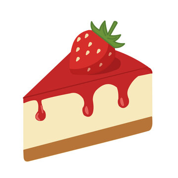 strawberry cheesecake. Vector illustration of a delicious slice of strawberry cheesecake isolated on white background. A clean flat vector illustration of a single slice of delicious strawberry cheese