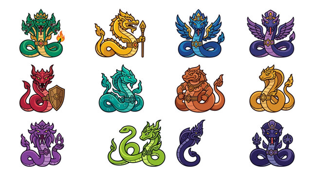 Assorted naga and serpent folk character icons for RPG games.
