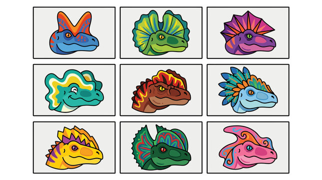 Cartoon dinosaur head profile portraits collection.