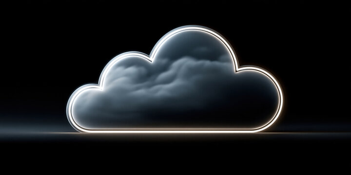 Cloud icon glowing outline dark cloud black background isolated object digital art 3d render weather symbol night sky minimal design atmospheric cloud luminous border cloud shape soft light storm