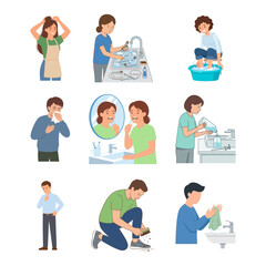 Fototapeta premium People Daily Hygiene And Personal Care Routine Collection Illustration Set