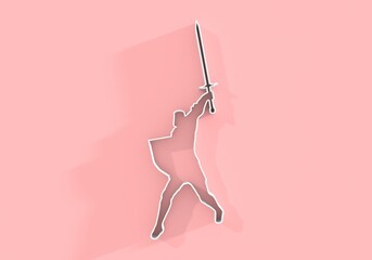 Medieval knight male warrior holding sword and shield. Hero wearing armor. Knight silhouette. For symbol, web icon, mascot and game elements. Protection and security. 3D render.