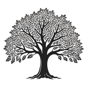 Minimalist winter tree silhouette with intricate snow-covered branches vector illustration