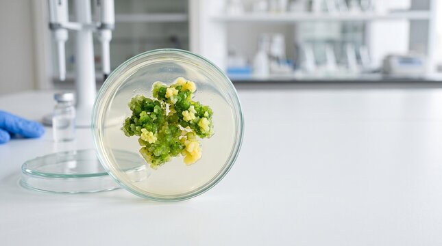 Plant Callus Tissue Culture in Petri Dish with Copy Space