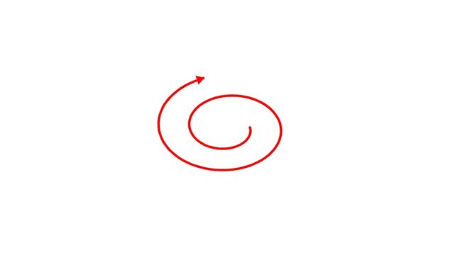 Red spiral arrow winding in a circular motion isolated on a white background.