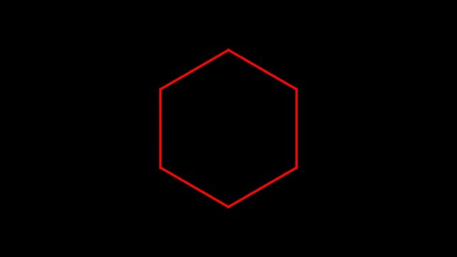 Hexagon shape outlined in thin red lines centered against a black background.