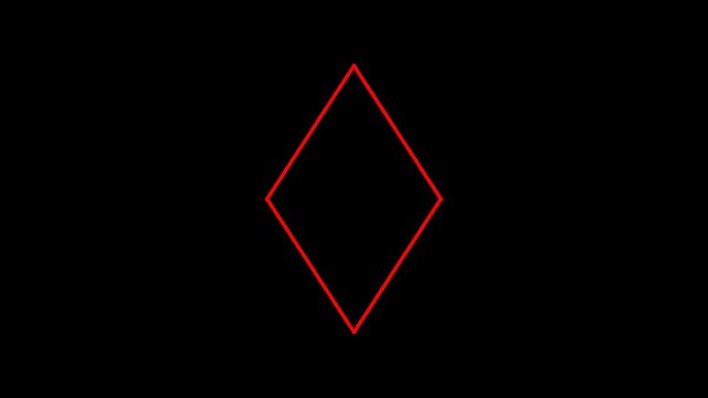 Diamond shape with red outline stands isolated on a solid black background.