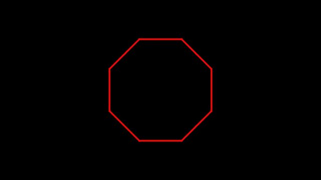 Octagon shape featuring a thin red border is displayed on a dark background.