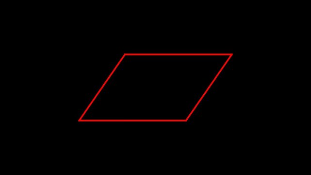 Red parallelogram outline is displayed on a plain black background.