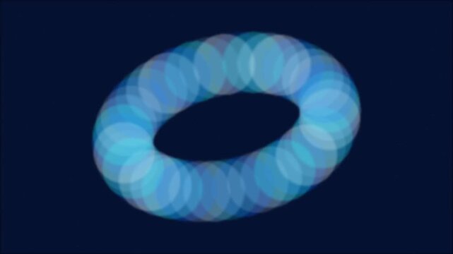 Rotating blue torus ring composed of glowing overlapping circles moving in a smooth continuous circular motion