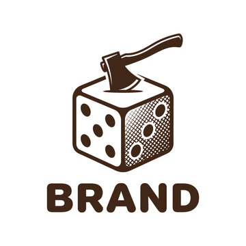Axe embedded in gaming dice concept logo