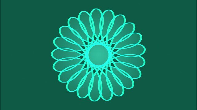 Teal glowing geometric mandala pattern rotating in a mesmerizing symmetrical motion for hypnotic visual stimulation