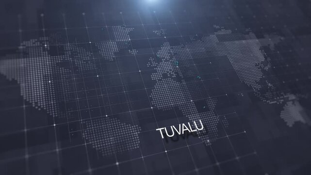 Tuvalu map with national flag on digital world map background, geographic border, global political and international news concept