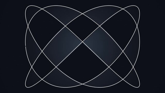 White glowing elliptical lines rotating in a continuous sequence on a dark navy blue surface