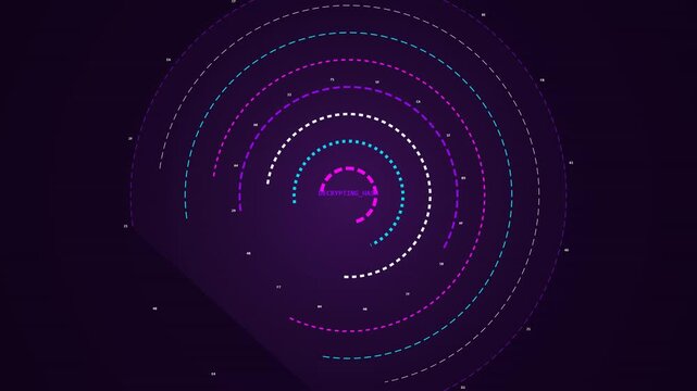 Advanced cybersecurity interface displaying decrypting hash process with circular data telemetry and glowing neon progress indicators