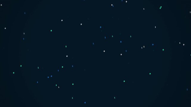 Binary code flowing across the screen representing complex data processing and advanced global network information streams