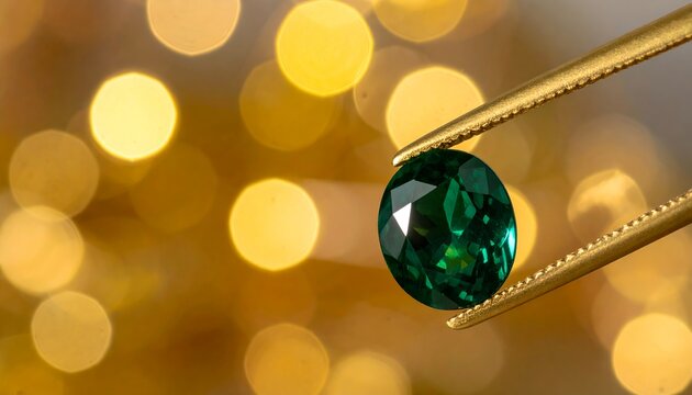 Luxurious Green Gem Sparkling Golden Tweezers