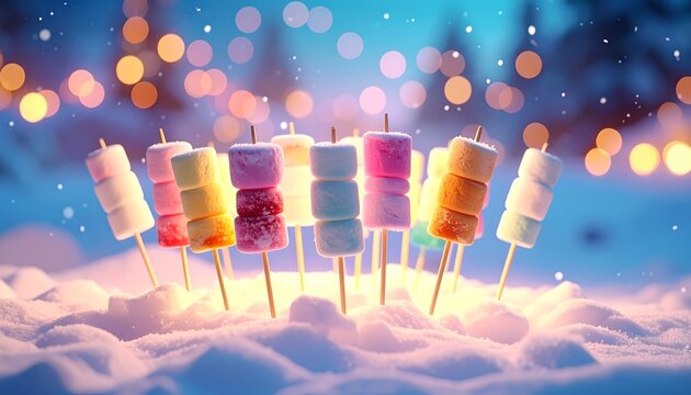 Colorful Marshmallows Snow with Festive Glow