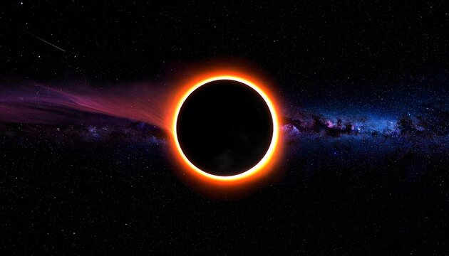 Celestial Eclipse Amidst Stars and Vibrant Cosmic Cloud