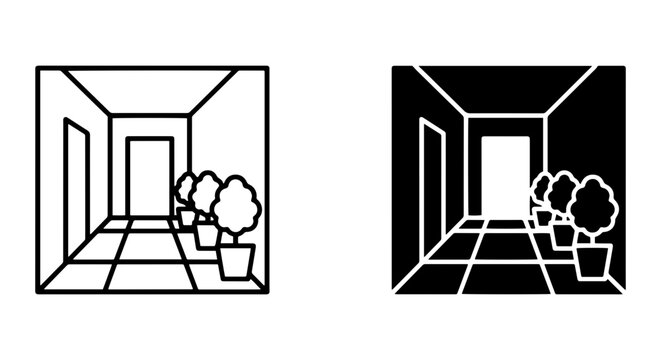 Minimalist Corridor Icons, Interior Hallway Vector Art, Perspective Room Graphics, Modern Architectural Design