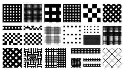 Fototapeta premium Abstract Black and White Geometric Grid Pattern Vector Set with Checkerboard Textures Halftone Lines and Mosaic Shapes for Modern Graphic Branding Designs