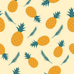 Seamless pineapple pattern with tropical leaves © Creativeniiw