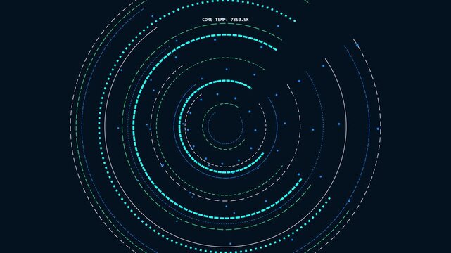 Futuristic circular interface displaying core temperature data metrics for advanced industrial monitoring and technical analysis systems