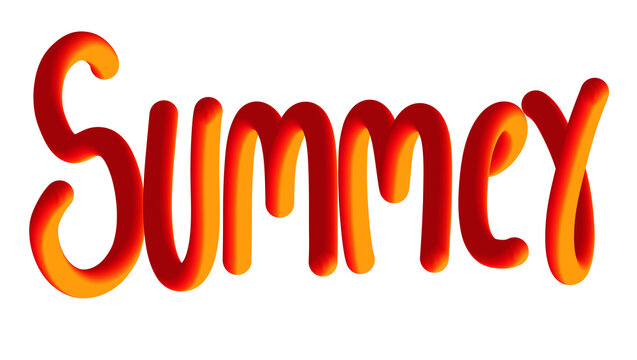 Vibrant 3d typography summer text isolated on transparent background for seasonal vacation design projects, bright orange and red gradient lettering for beach party or holiday promotion concept