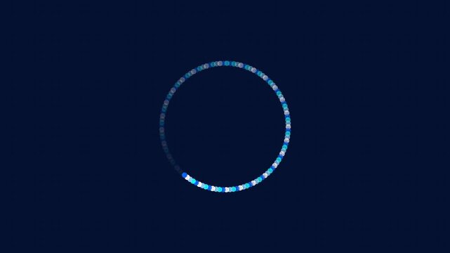 Glowing blue circular progress loading ring made of small dots on a dark navy blue space