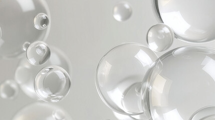 Fototapeta premium Floating transparent glass spheres background with copy space for cosmetic banner