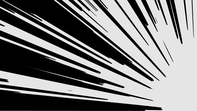 Black speed lines radiating from corner on light grey background abstract.