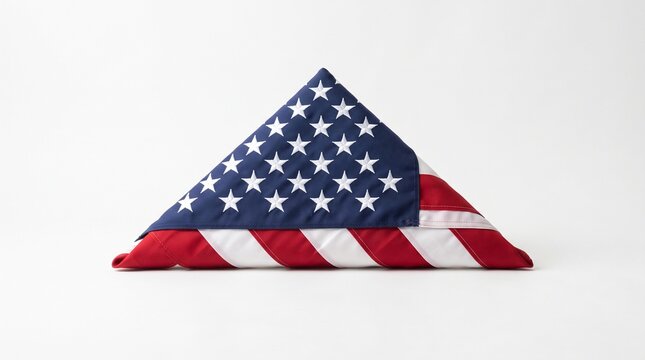 Folded American flag on white background, patriotic symbol for national pride
