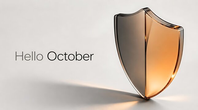 Golden Shield Symbolizing Protection and Security with Hello October Text.