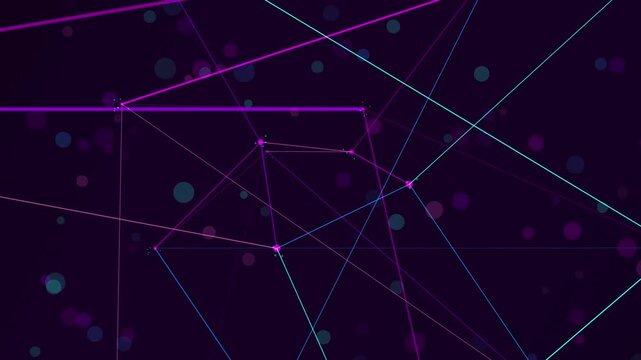 Glowing dots and intersecting lines form a complex data network structure in dark space environment
