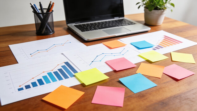Professional Market Research Dashboard with Charts and Sticky Notes