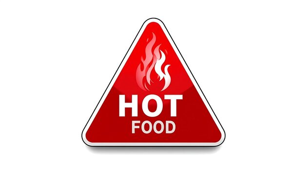 Red hot food warning triangle sign.