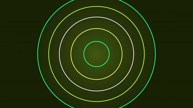 Glowing neon circles radiate from center points against a dark forest green environment for modern displays