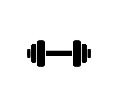 A simple black dumbbell icon on a white background