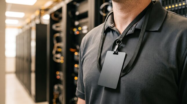 Technician Wearing Security Badge In High Security Data Center