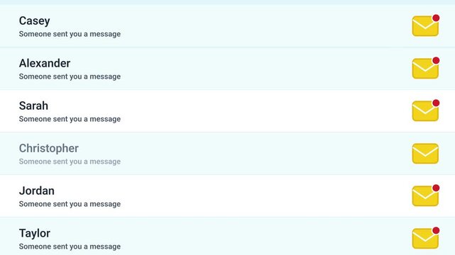 Scrolling email application ui animation with yellow mail icon and red notification