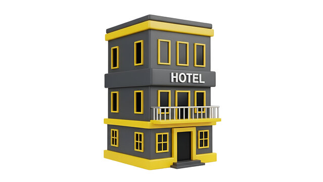 Modern small hotel building with yellow and black facade 3d render