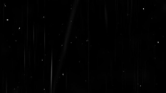 Old film grain texture with dust particles and vertical scratches on a dark black background