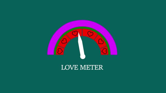 Animated love meter gauge measuring affection and romance for valentine&rsquo;s day and relationship