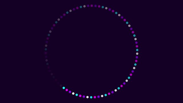 Glowing purple and cyan dots forming a rotating circle sequence for loading progress and software indicators