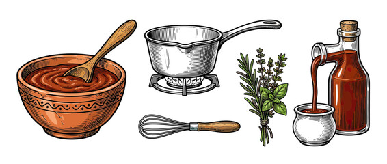 Cooking ingredients and utensils collection, isolated