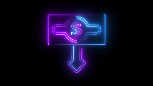 Neon dollar sign with downward arrow animation for financial loss and market decline concepts