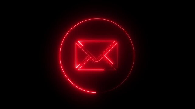 Neon red envelope glowing in a circle for digital communication and email marketing concepts