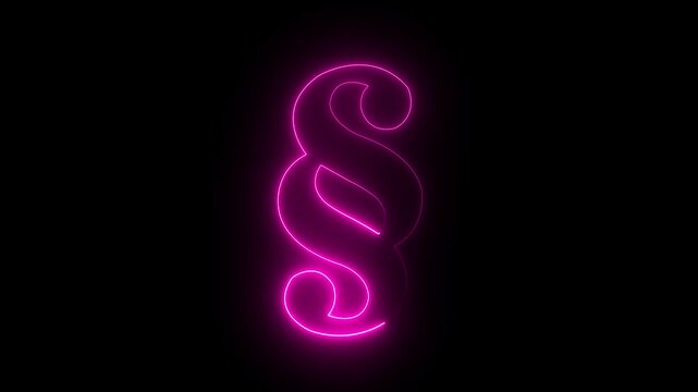 Neon pink paragraph symbol glowing on black background, for legal concepts
