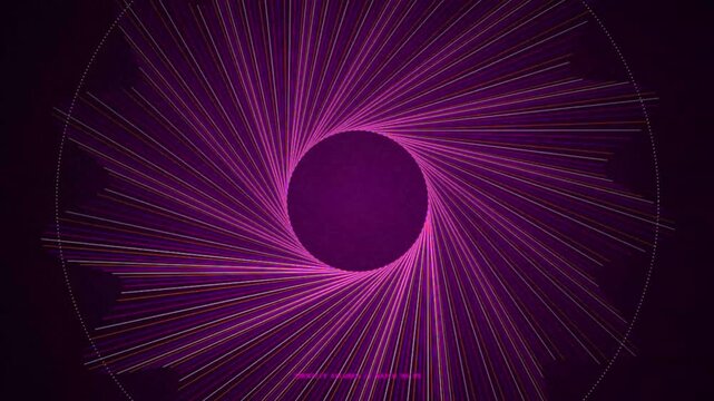Identity secured system interface displaying radial light beams and circular pulse scan in magenta neon glow