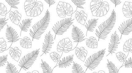 Fototapeta premium Hand-drawn tropical plant leaf pattern